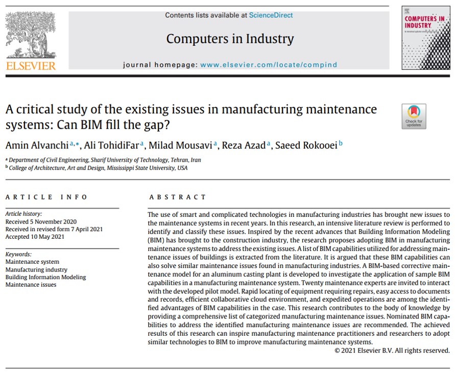 A critical study of the existing issues in manufacturing maintenance systems: Can BIM fill the gap?